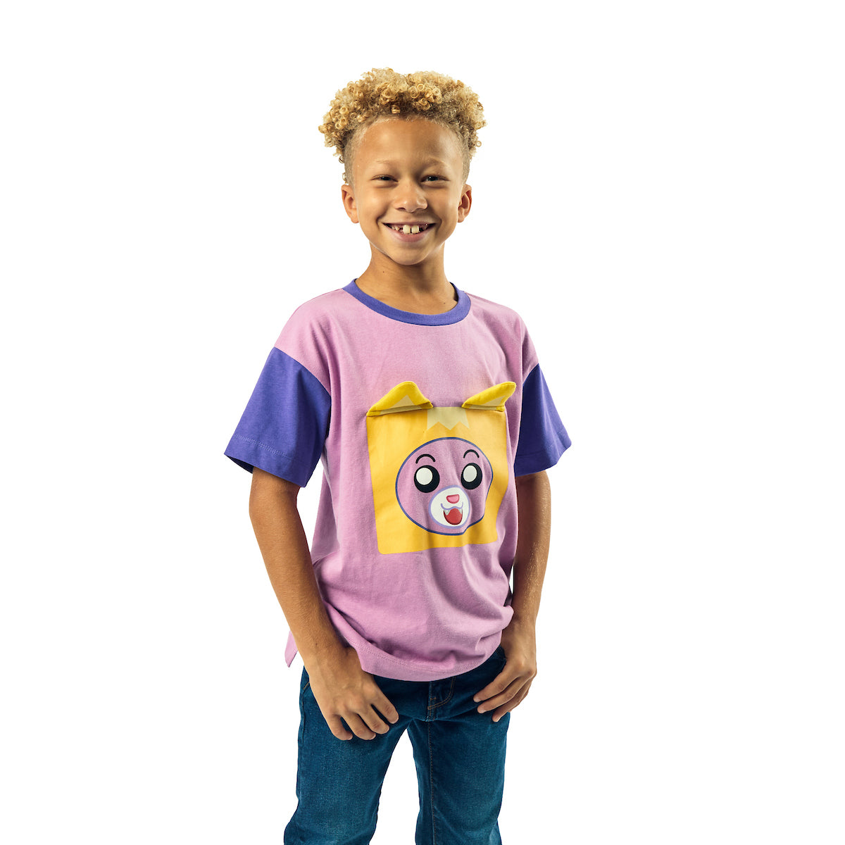 LankyBox Foxy Youth Purple Colorblock Crew Neck Short Sleeve Oversized T-shirt