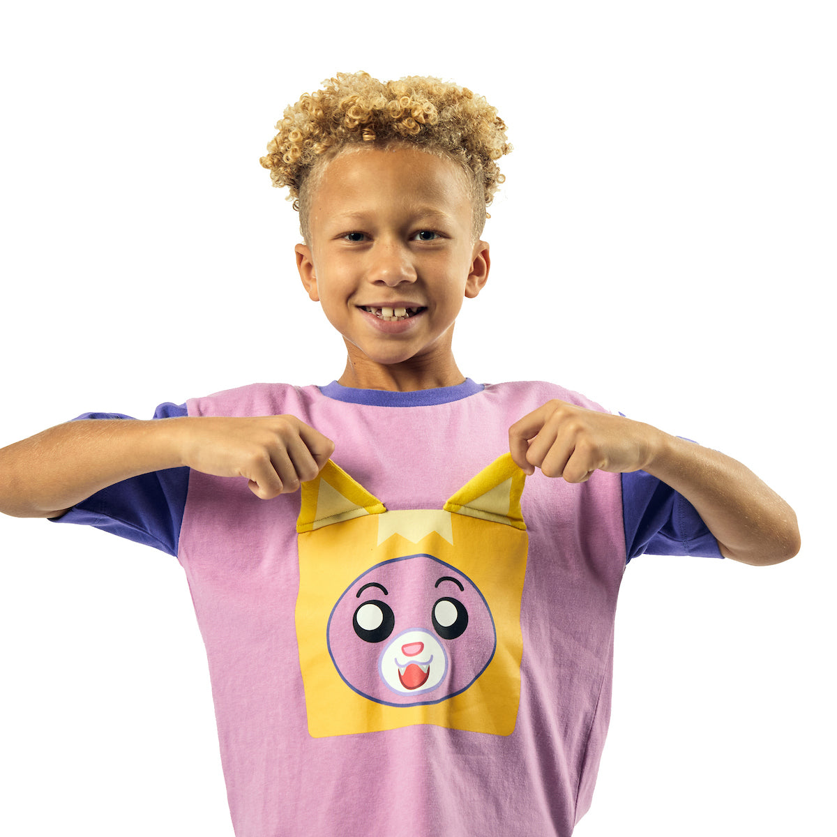 LankyBox Foxy Youth Purple Colorblock Crew Neck Short Sleeve Oversized T-shirt