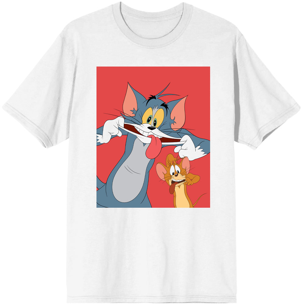 Tom & Jerry Classic Cartoon Characters Mens White Graphic Tee SHirt