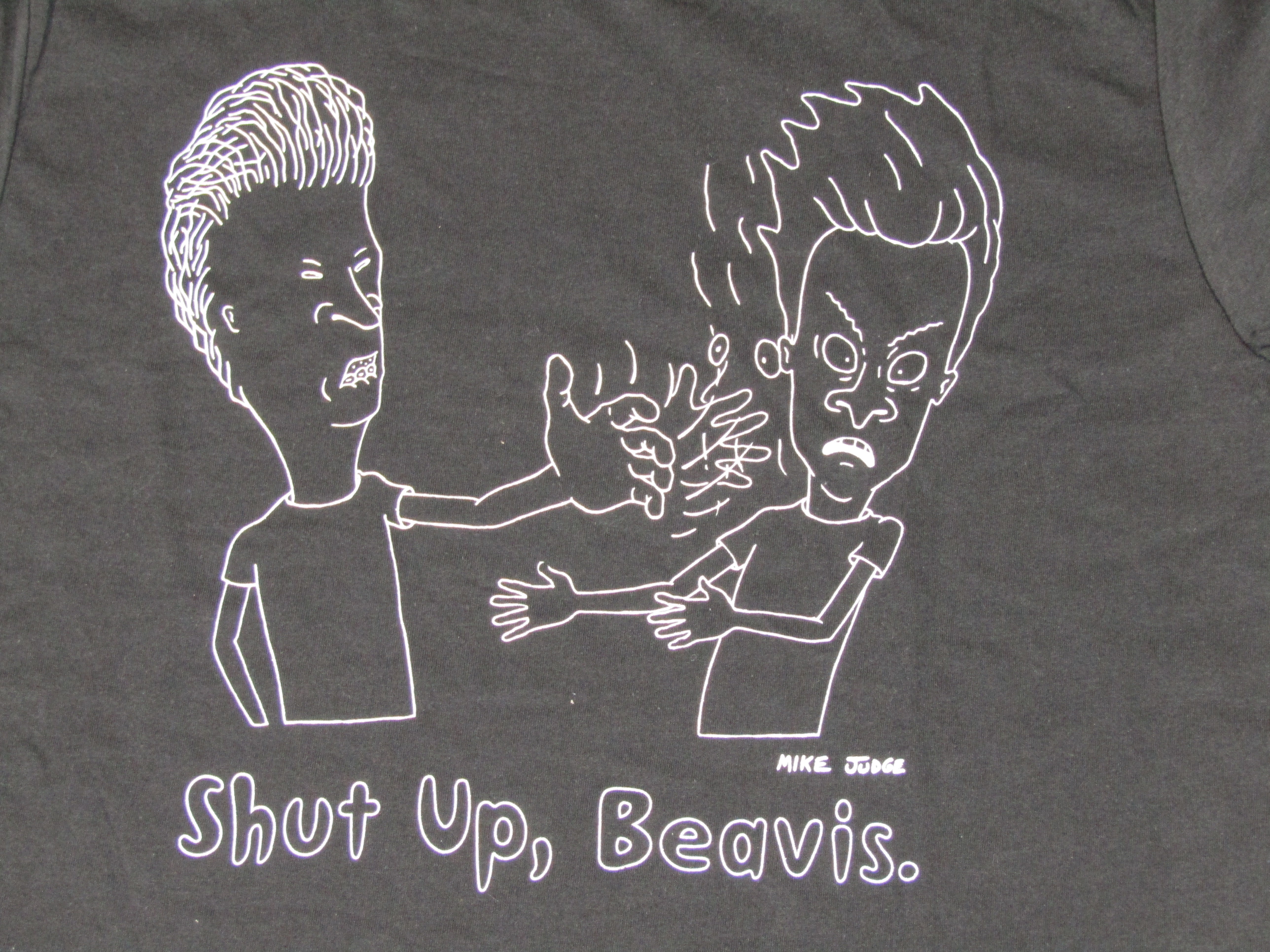 Men's Beavis & Butthead Shut Up Beavis Text Black Graphic Tee Shirt