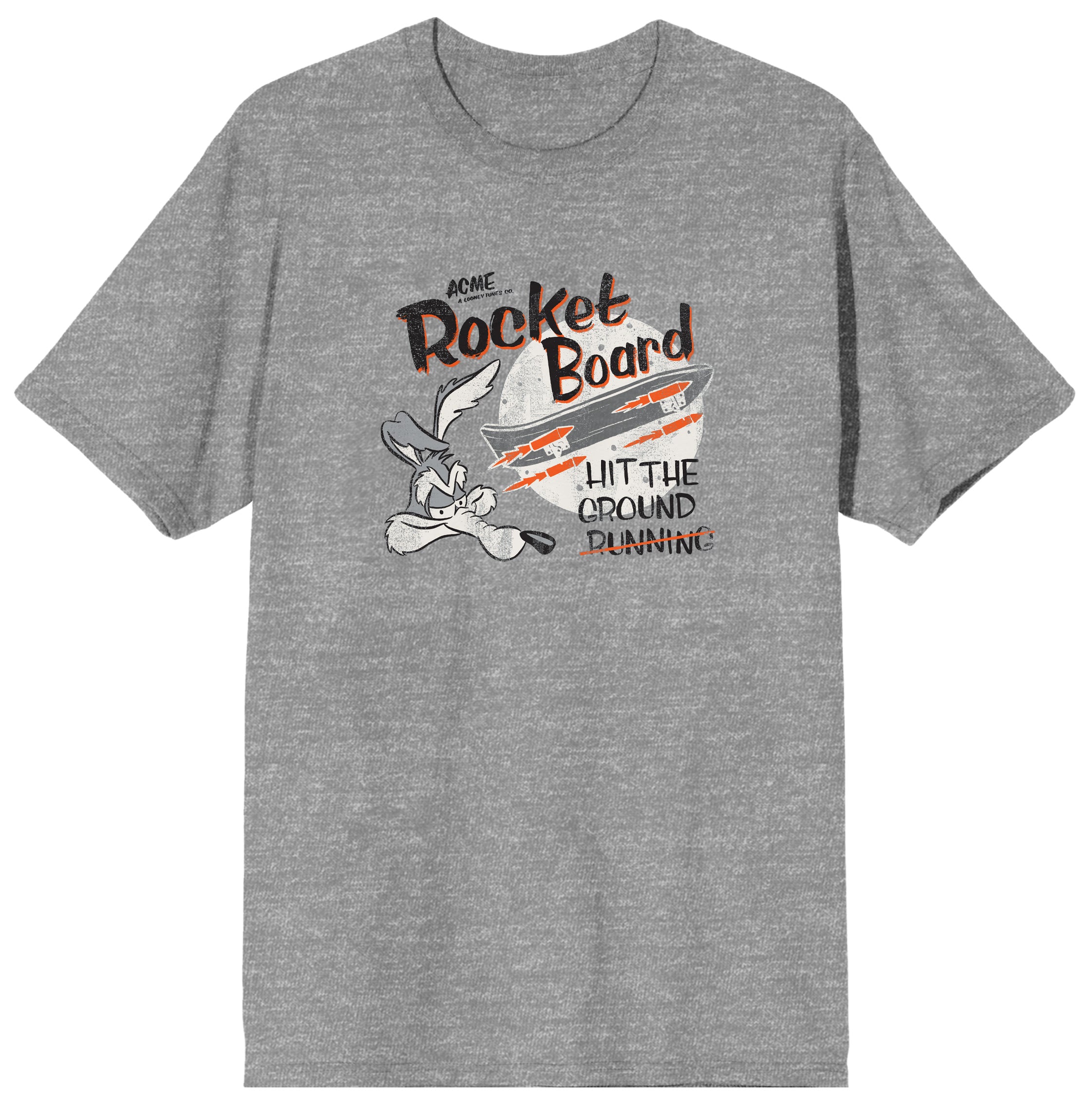 Looney Tunes Wile E. Coyote Rocket Board Men's Heather Grey Graphic Tee-