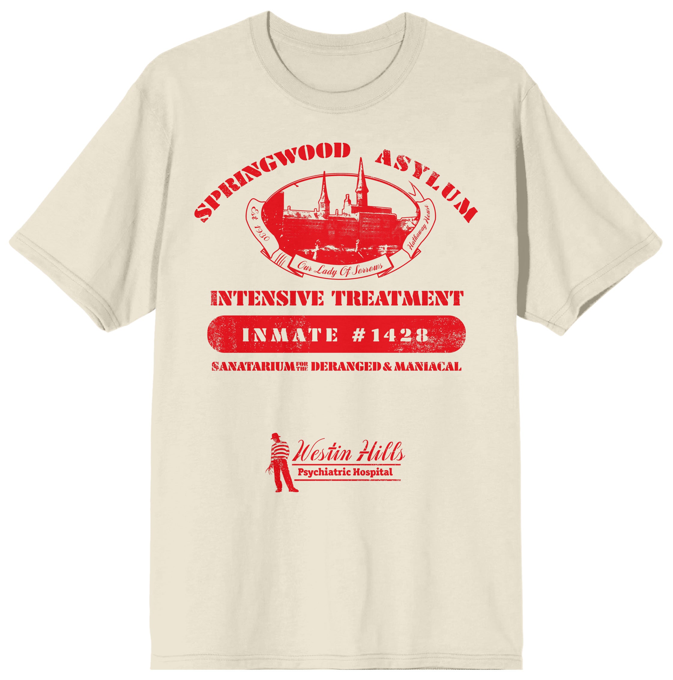 Nightmare on Elm Street Springwood Asylum Men's Natural Graphic Tee
