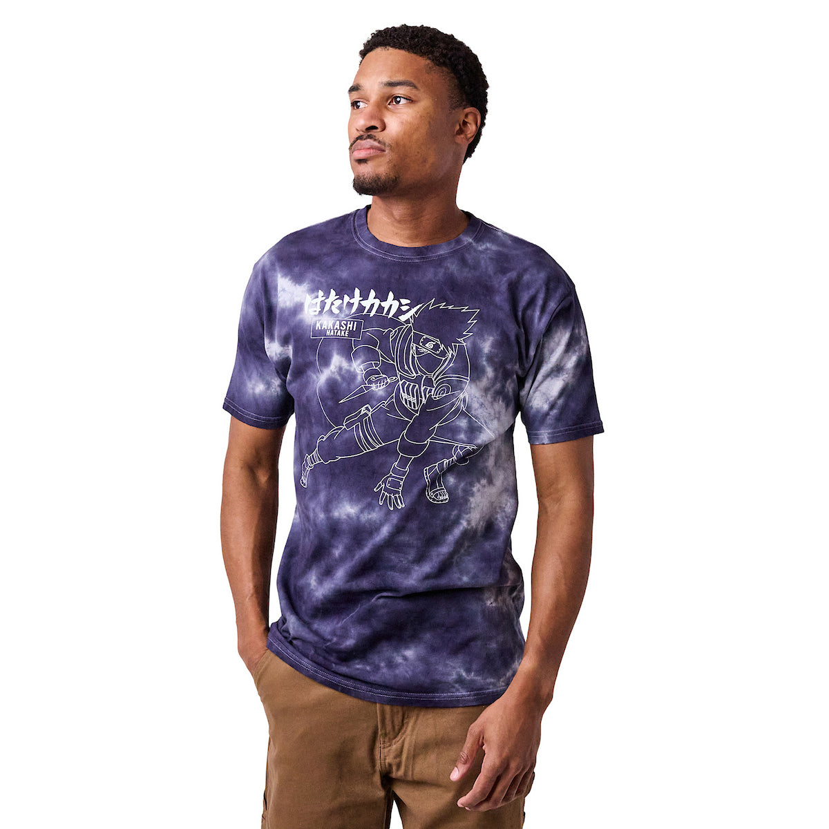 Naruto Shippuden Kanji Character Adult Navy Cloud Wash Short Sleeve Tee