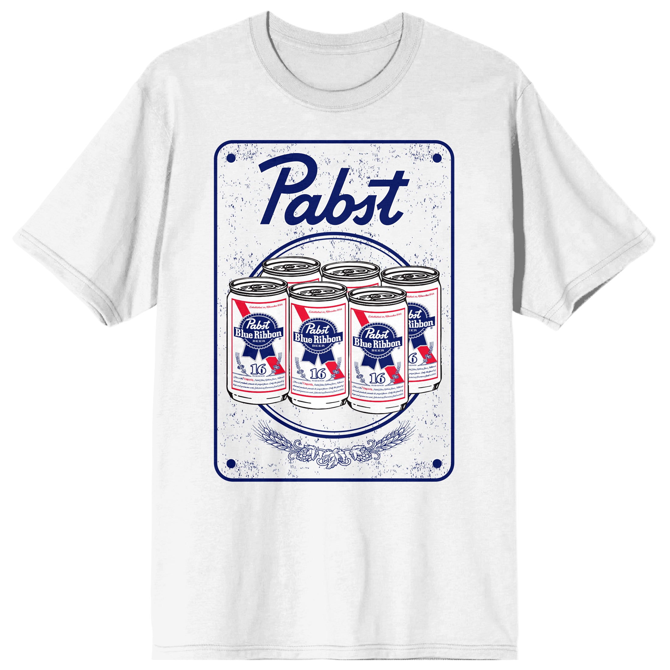 Pabst Blue Ribbon Placement Print Crew Neck Short Sleeve Men's White T-shirt