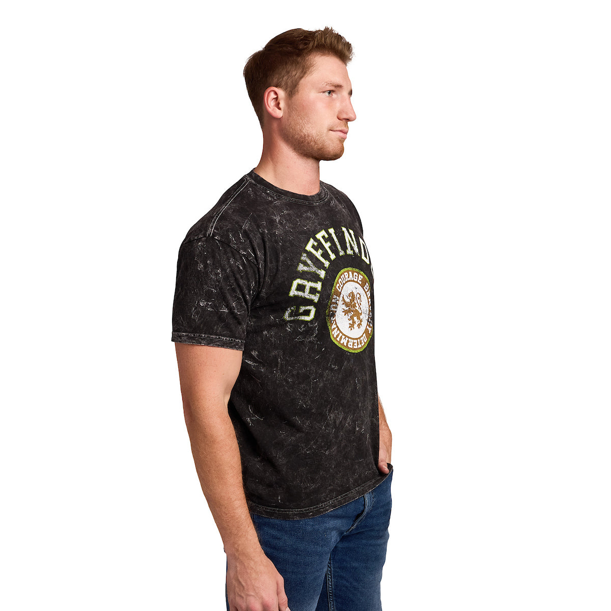 Harry Potter Gryffindor Varsity Men's Blue Vintage Mineral Wash Crew Neck Short Sleeve T-shirt