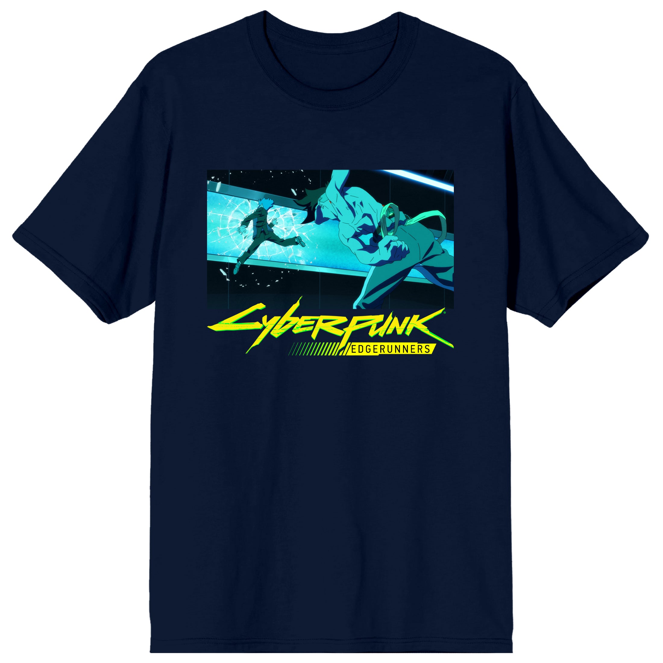 Cyberpunk Edgerunners David Martinez Punch Crew Neck Short Sleeve Navy Men's T-shirt