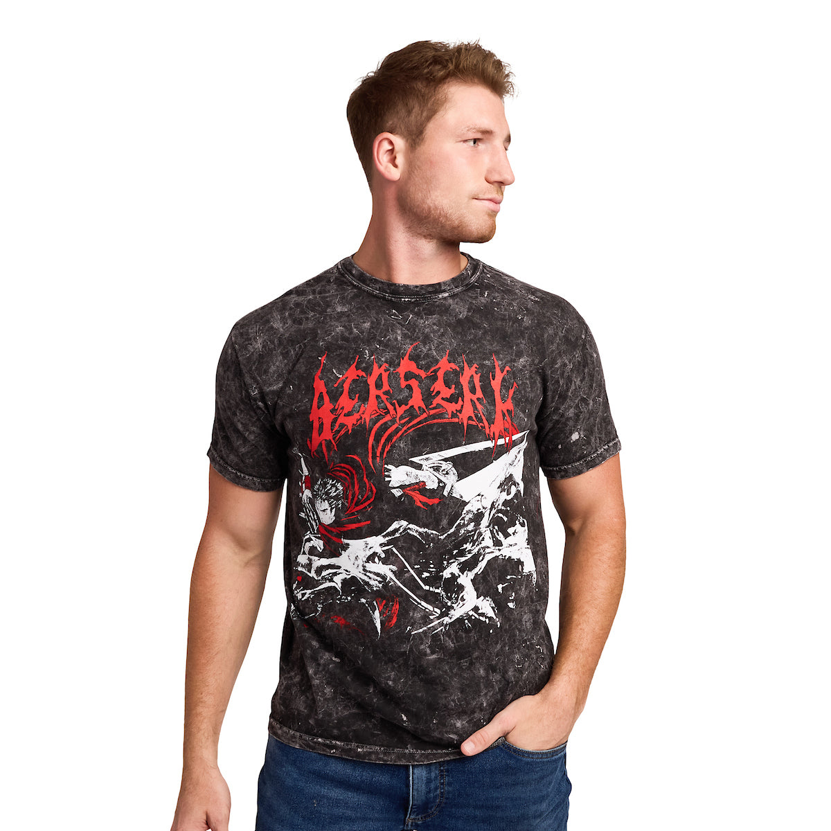 Berserk Guts & Monster Manga Art Men's Black Mineral Wash Crew Neck Short Sleeve T-shirt