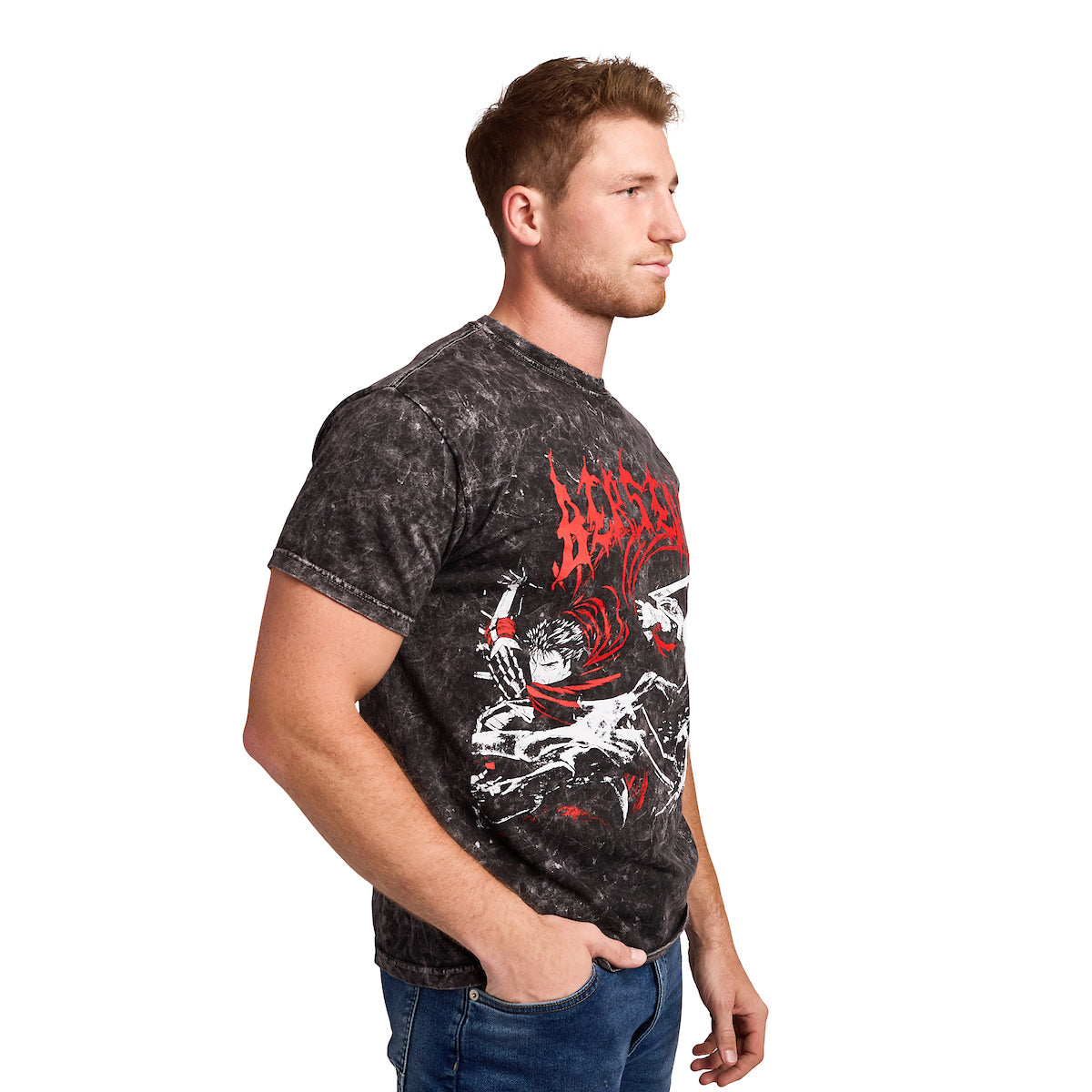 Berserk Guts & Monster Manga Art Men's Black Mineral Wash Crew Neck Short Sleeve T-shirt