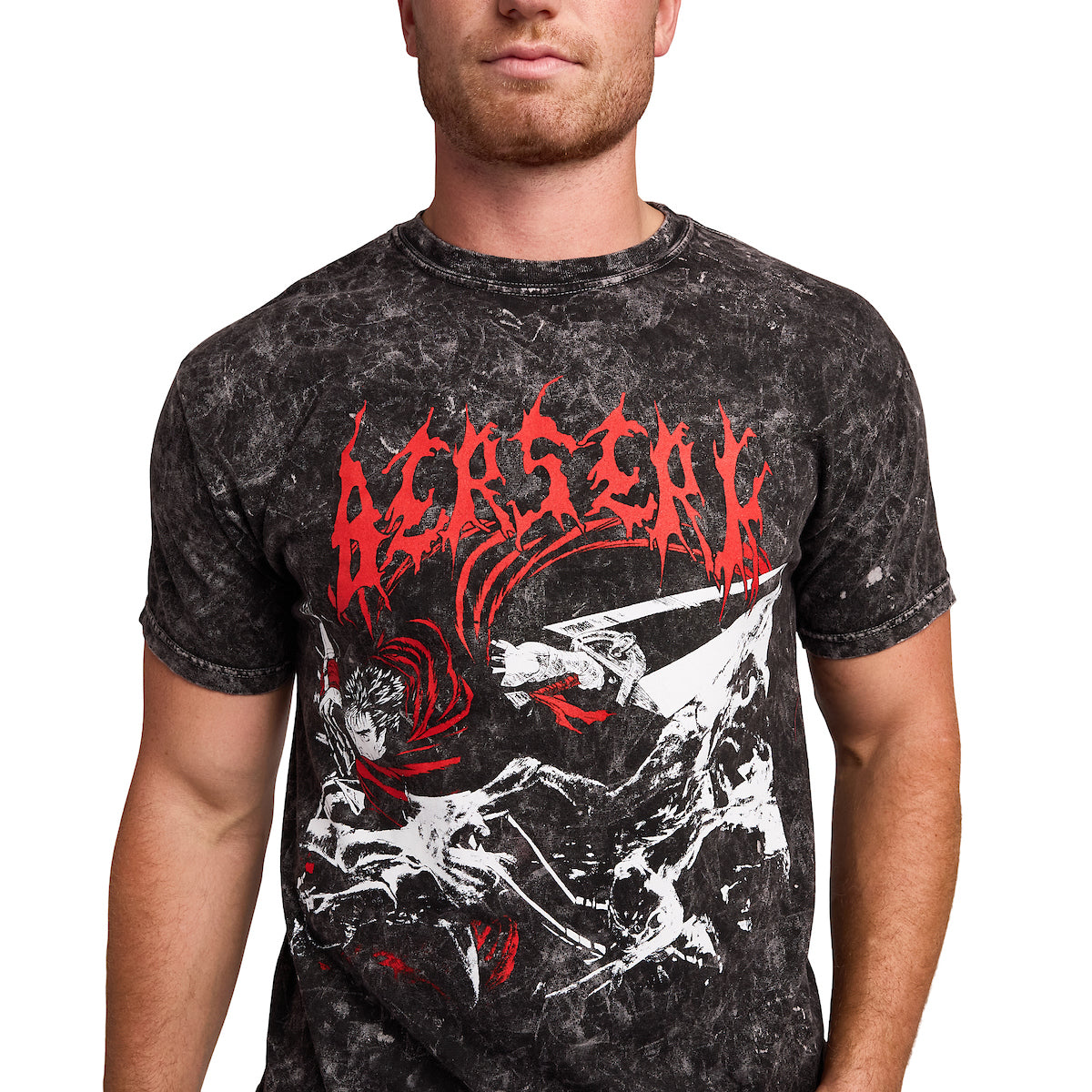 Berserk Guts & Monster Manga Art Men's Black Mineral Wash Crew Neck Short Sleeve T-shirt