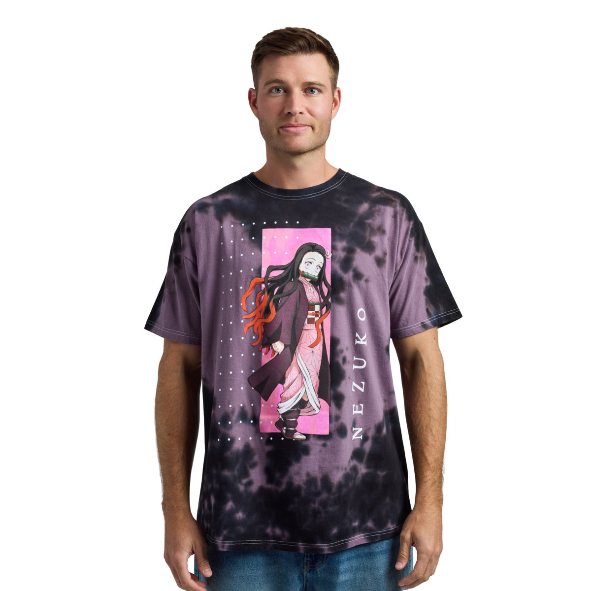 Demon Slayer Nezuko Purple Wash Graphic Tee Shirt for Men