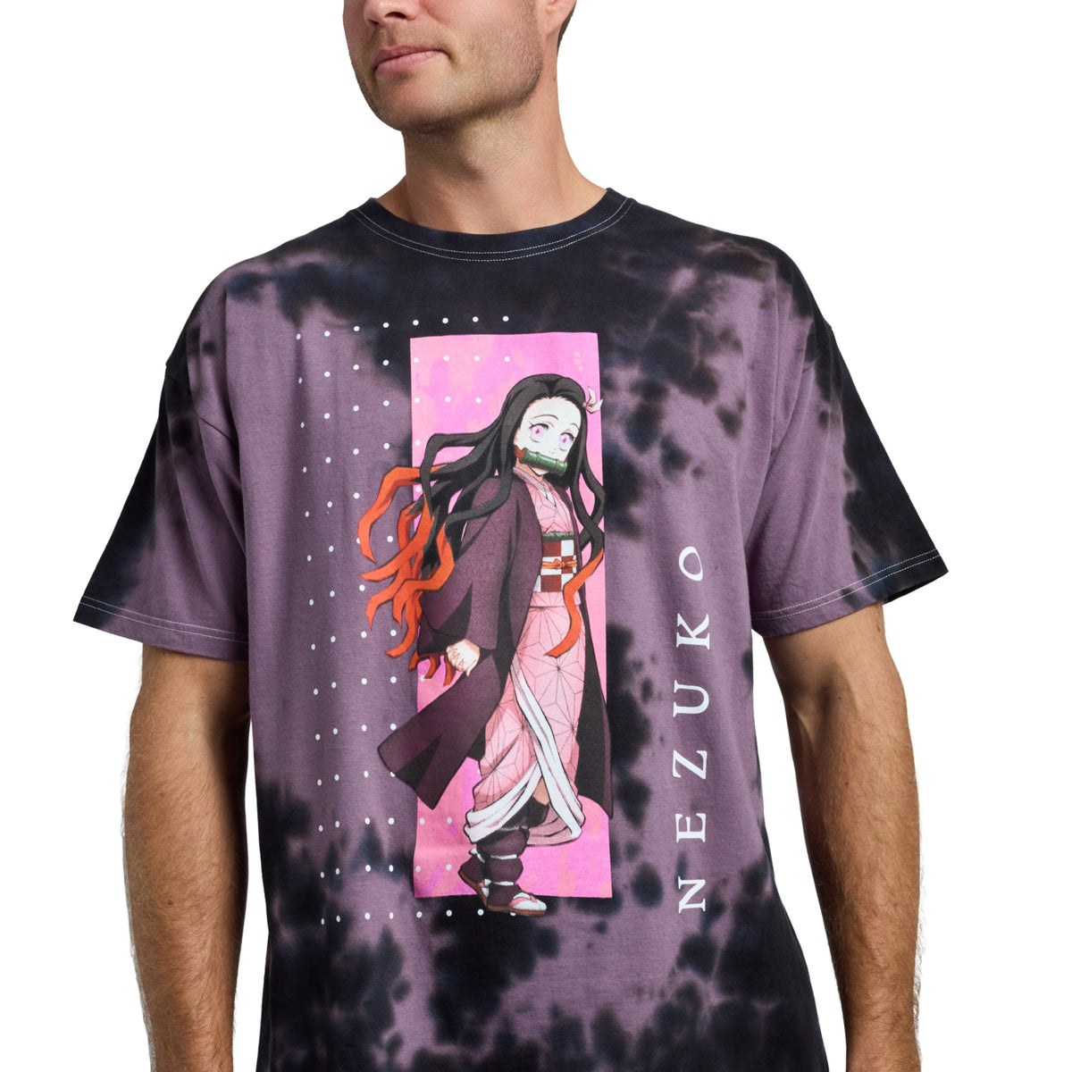 Demon Slayer Nezuko Purple Wash Graphic Tee Shirt for Men