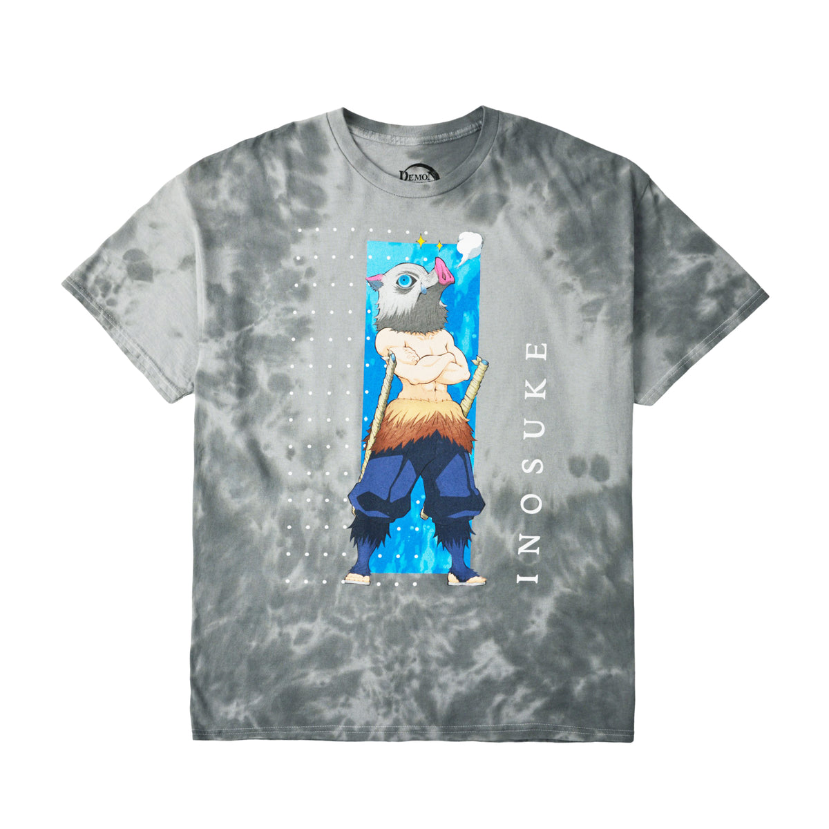 Demon Slayer Inosuke Dot Grid Gray Wash Short Sleeve Tee Shirt for Men