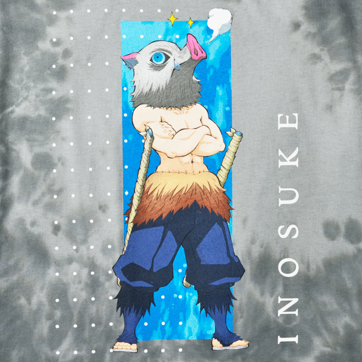 Demon Slayer Inosuke Dot Grid Gray Wash Short Sleeve Tee Shirt for Men