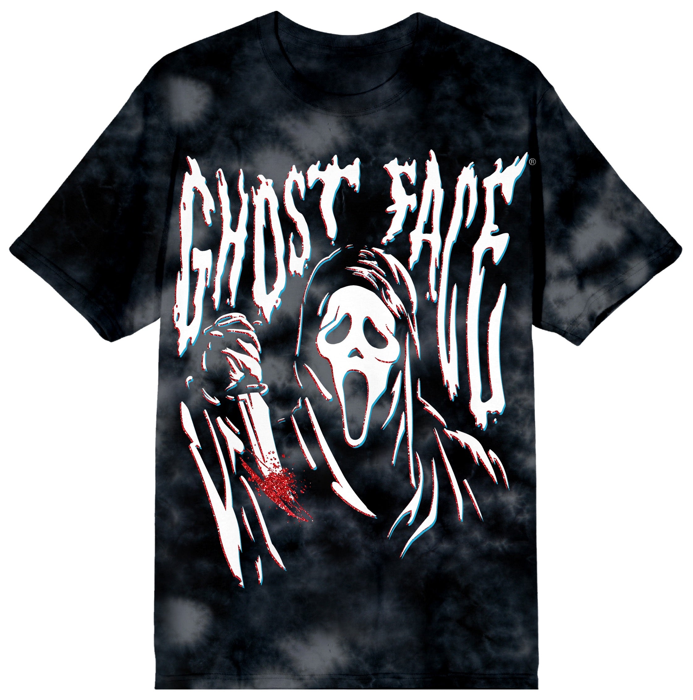 Ghost Face Stretched Graphic Adult Black Cloud Wash Short Sleeve Tee
