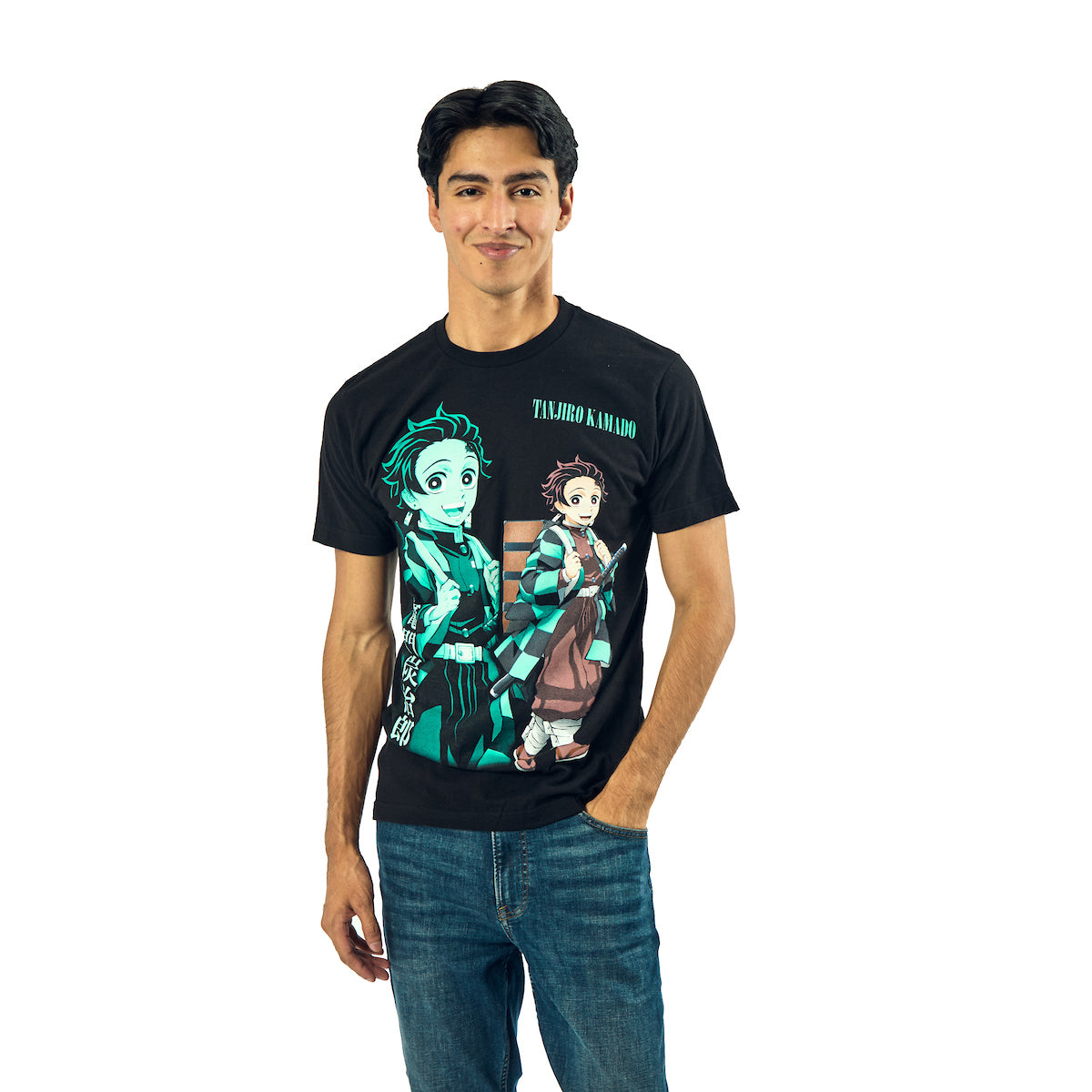 Demon Slayer Oversized Tanjiro Graphics Crew Neck Short Sleeve Men's Black T-shirt