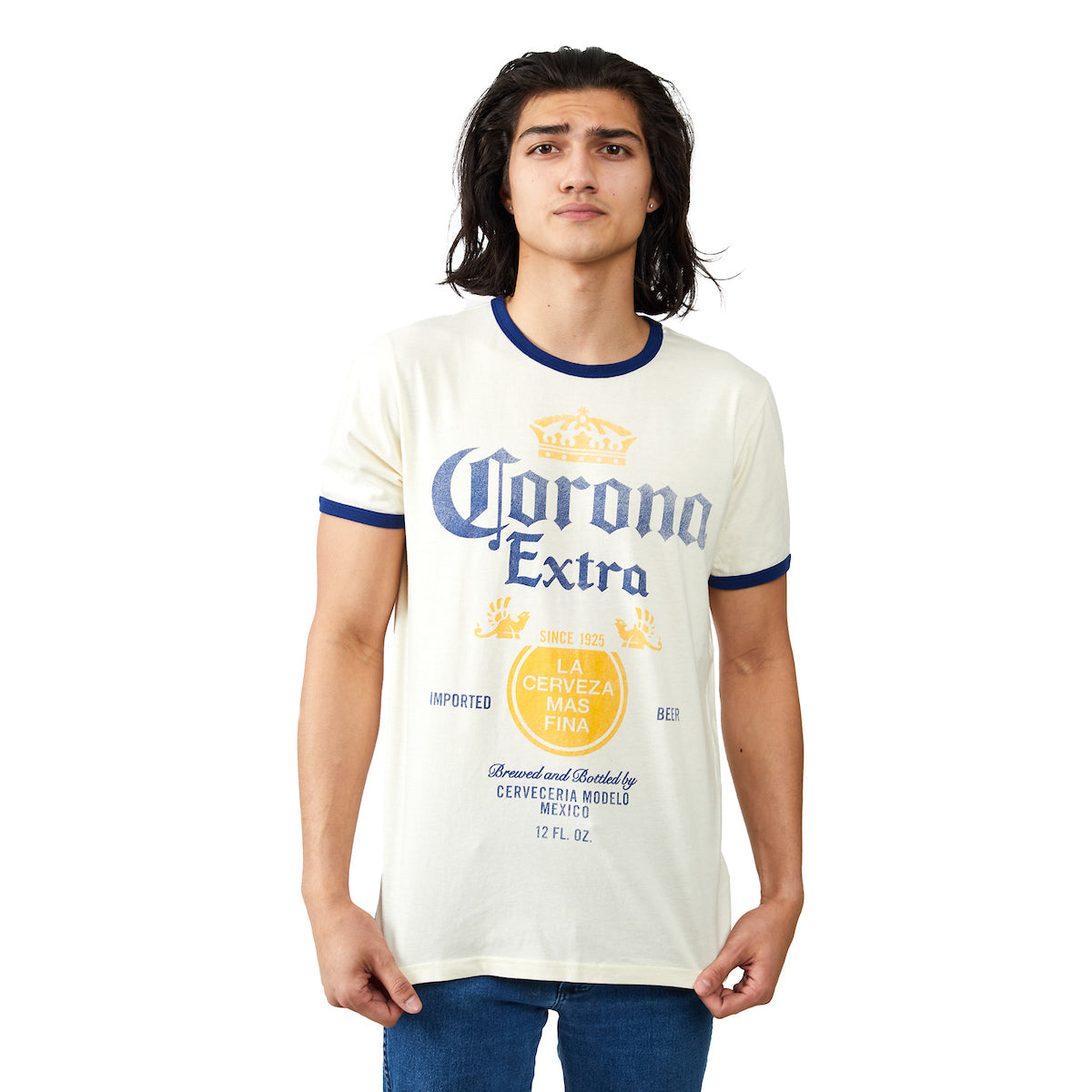 Corona Extra Label Crew Neck Short Sleeve Natural Men's Ringer Tee