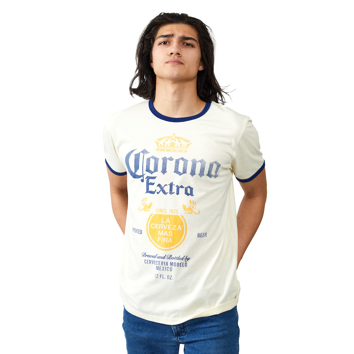 Corona Extra Label Crew Neck Short Sleeve Natural Men's Ringer Tee