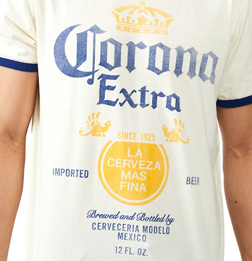 Corona Extra Label Crew Neck Short Sleeve Natural Men's Ringer Tee