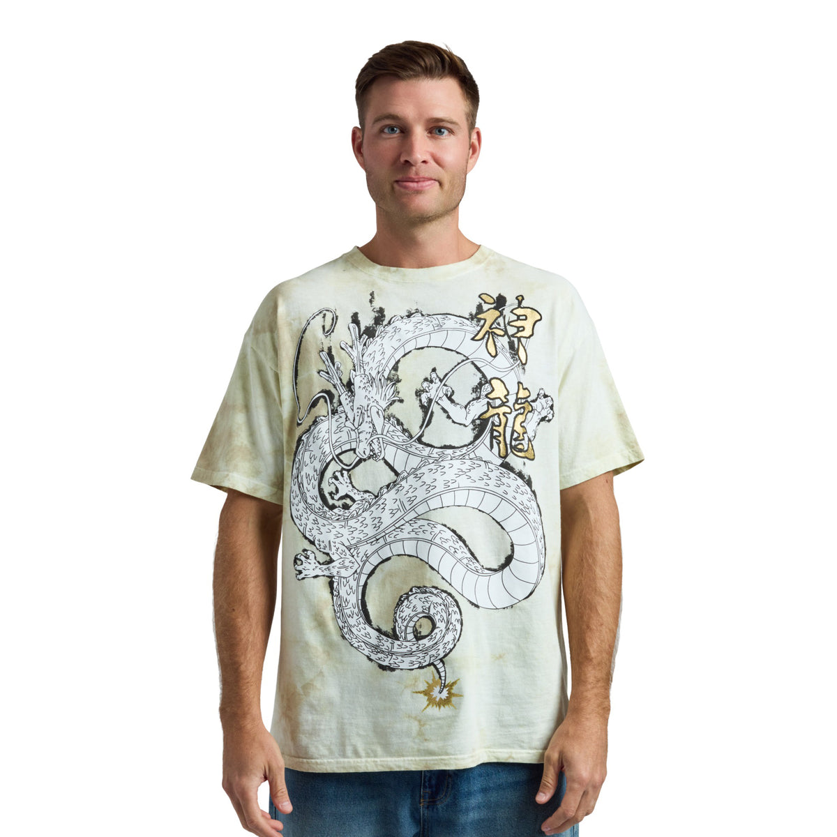 Dragon Ball Z Oversize Dragon Foil Kanji Wash Tee for Men