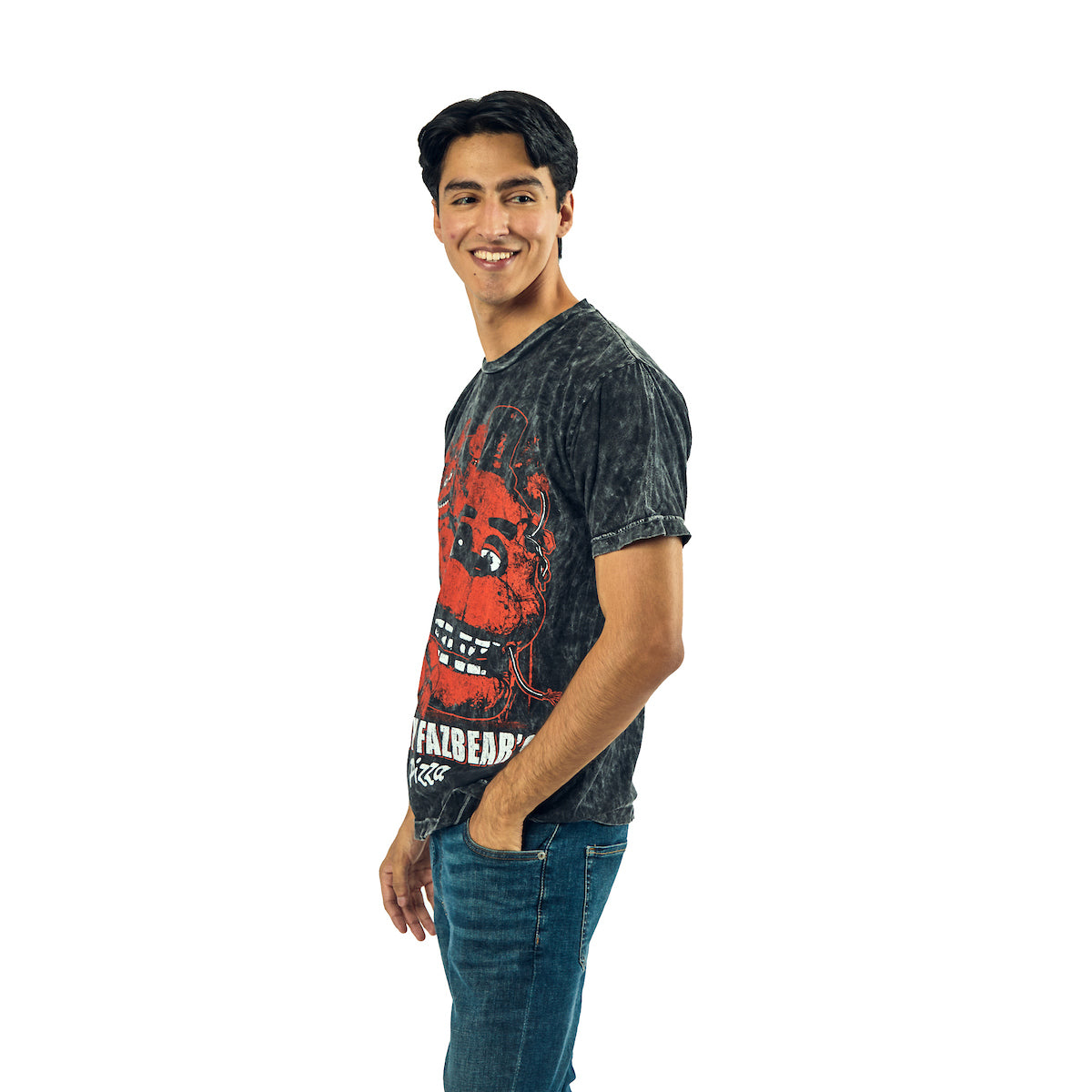 Five Nights At Freddy's Oversized Freddy Fazbear's Pizza Graphic Crew Neck Short Sleeve Men's Black T-shirt