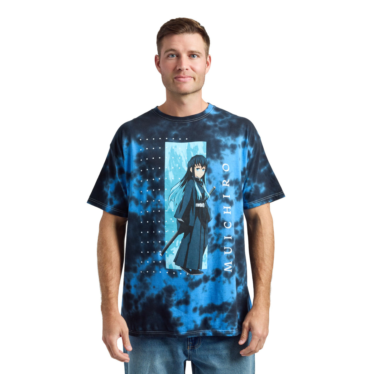 Demon Slayer Muichiro Blue Wash Graphic Tee Shirt for Men