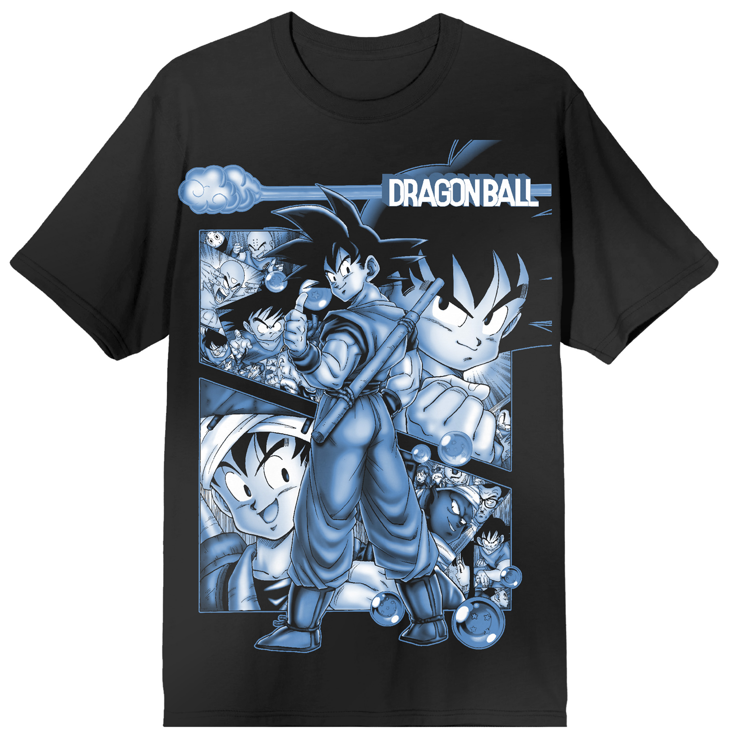 Dragon Ball Oversize Goku Blue Poster Art Crew Neck Short Sleeve Men's Black T-shirt