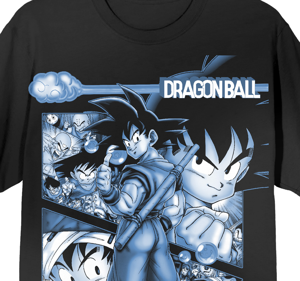 Dragon Ball Oversize Goku Blue Poster Art Crew Neck Short Sleeve Men's Black T-shirt