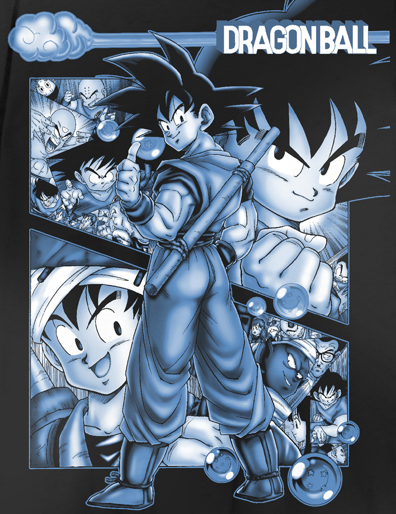 Dragon Ball Oversize Goku Blue Poster Art Crew Neck Short Sleeve Men's Black T-shirt