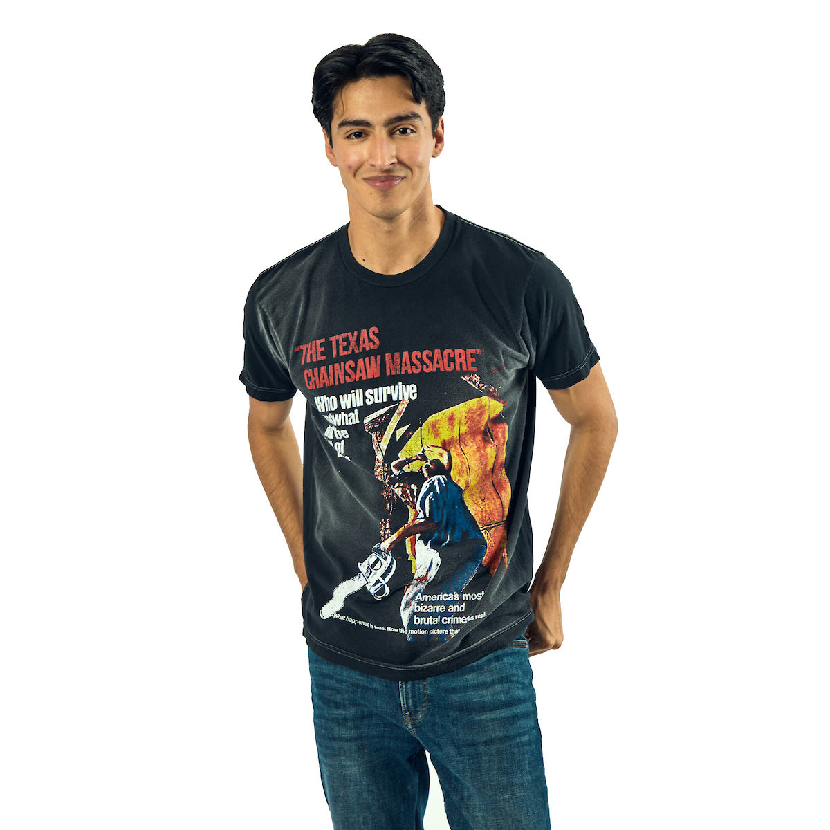 Texas Chainsaw Massacre Oversized Movie Poster Crew Neck Short Sleeve Men's Black T-shirt