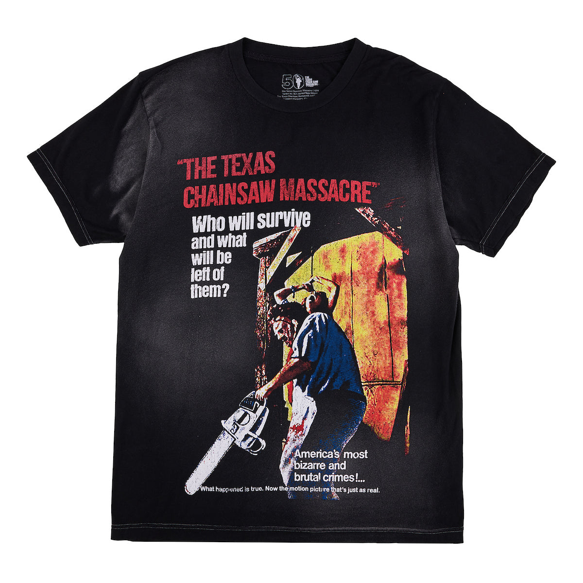 Texas Chainsaw Massacre Oversized Movie Poster Crew Neck Short Sleeve Men's Black T-shirt