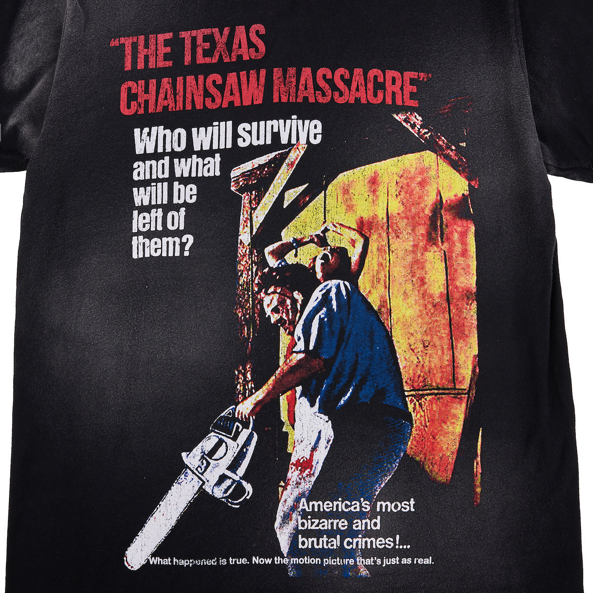 Texas Chainsaw Massacre Oversized Movie Poster Crew Neck Short Sleeve Men's Black T-shirt