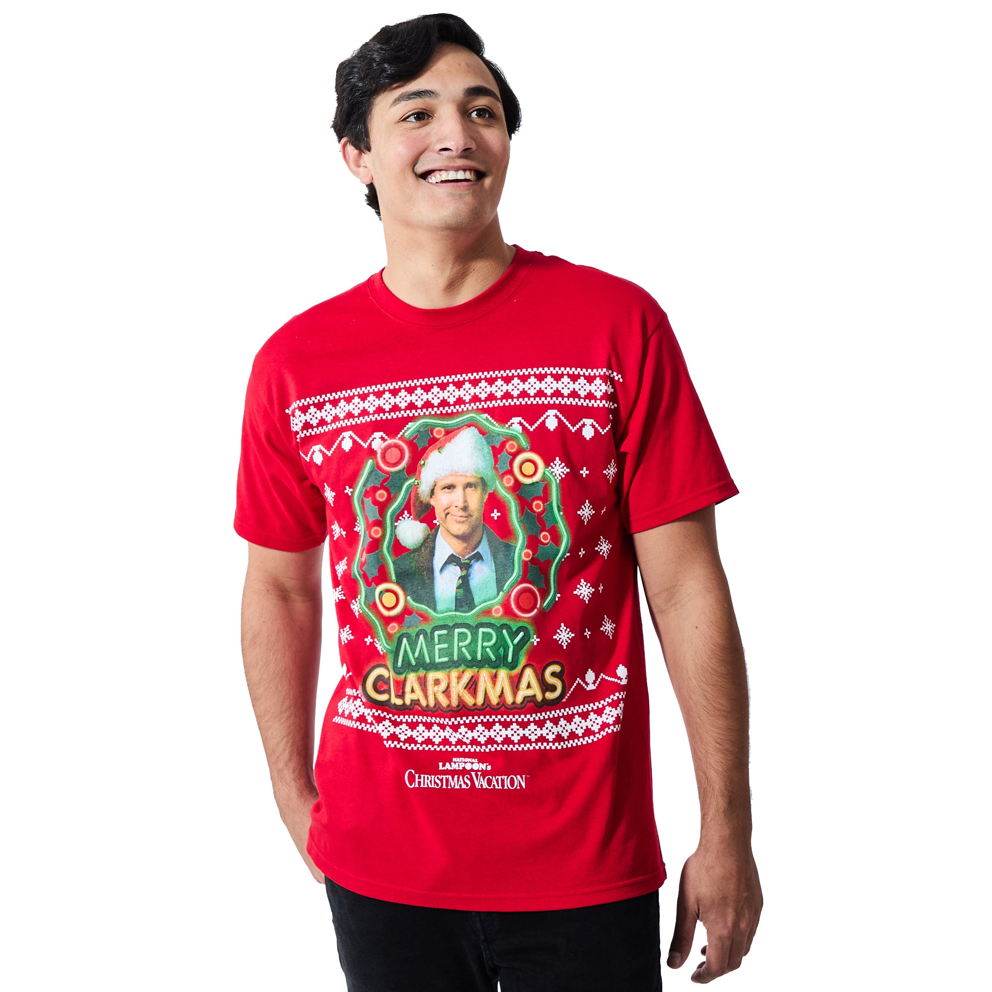 National Lampoon's Christmas Vacation Merry Clarkmas Men's Red Crew Neck Short Sleeve T-shirt