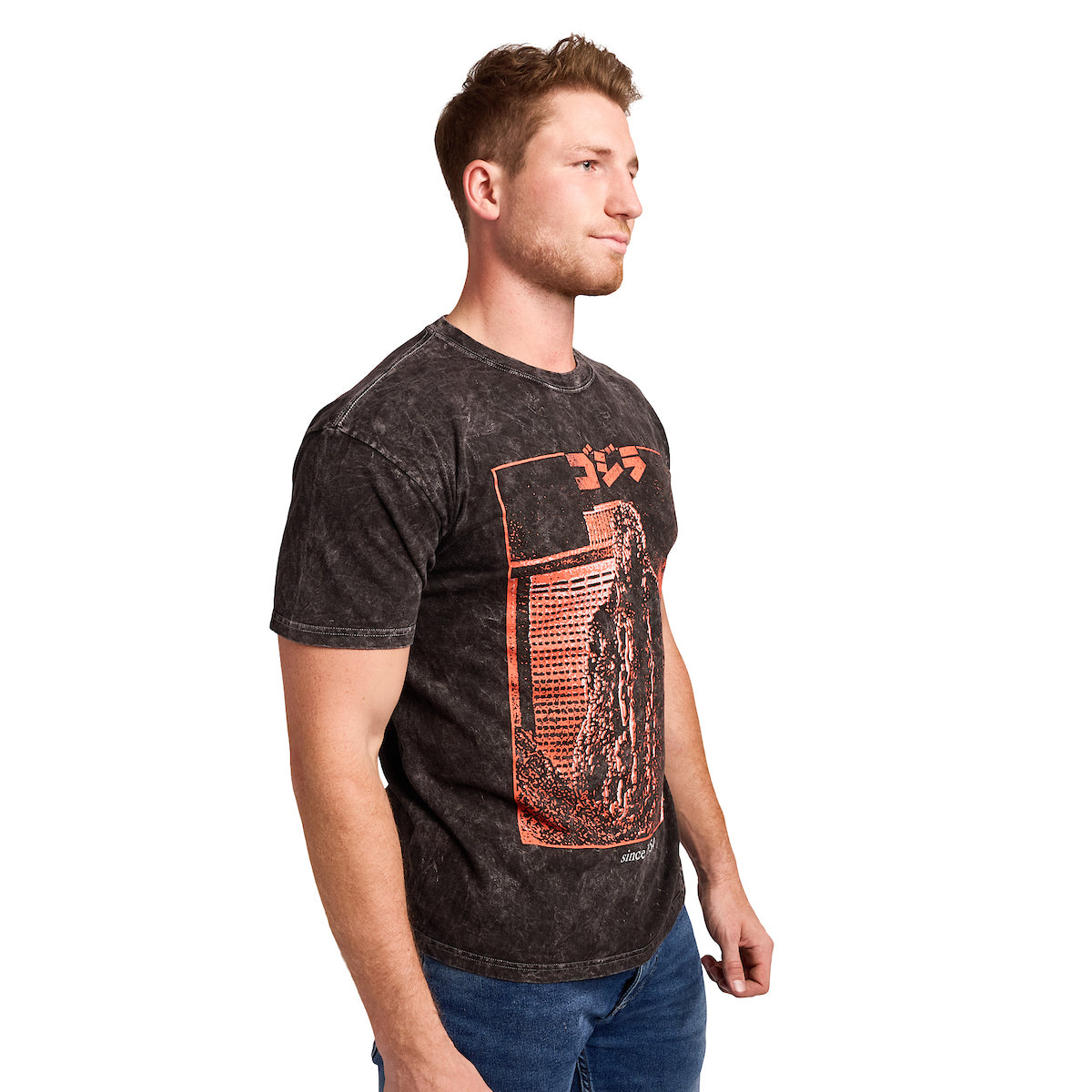 Godzilla Kanji Title Art Men's Black Cloud Wash Short Sleeve Tee