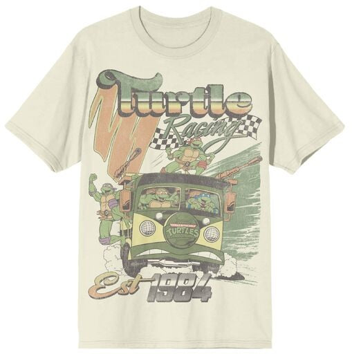 TMNT Classic Retro Cartoon Turtle Racing Men's Sand Crew Neck Short Sleeve T-shirt