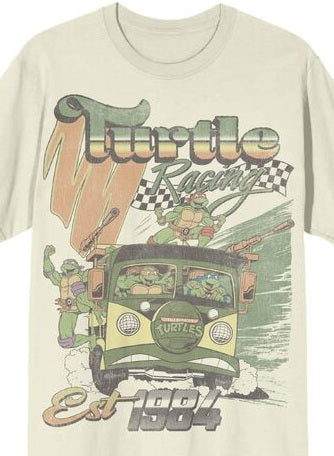 TMNT Classic Retro Cartoon Turtle Racing Men's Sand Crew Neck Short Sleeve T-shirt