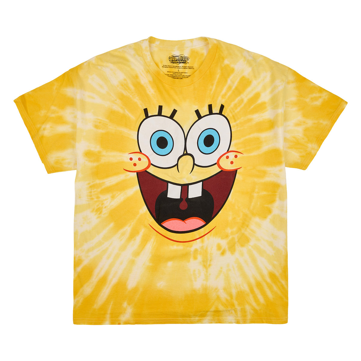Spongebob Squarepants Big Face Spongebob Men's Yellow Spiral Wash Crew Neck Short Sleeve T-shirt