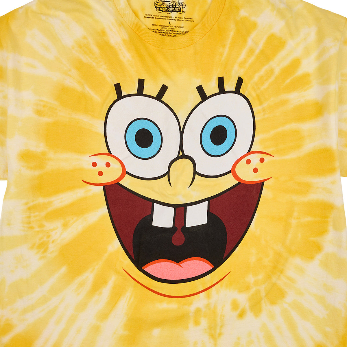 Spongebob Squarepants Big Face Spongebob Men's Yellow Spiral Wash Crew Neck Short Sleeve T-shirt