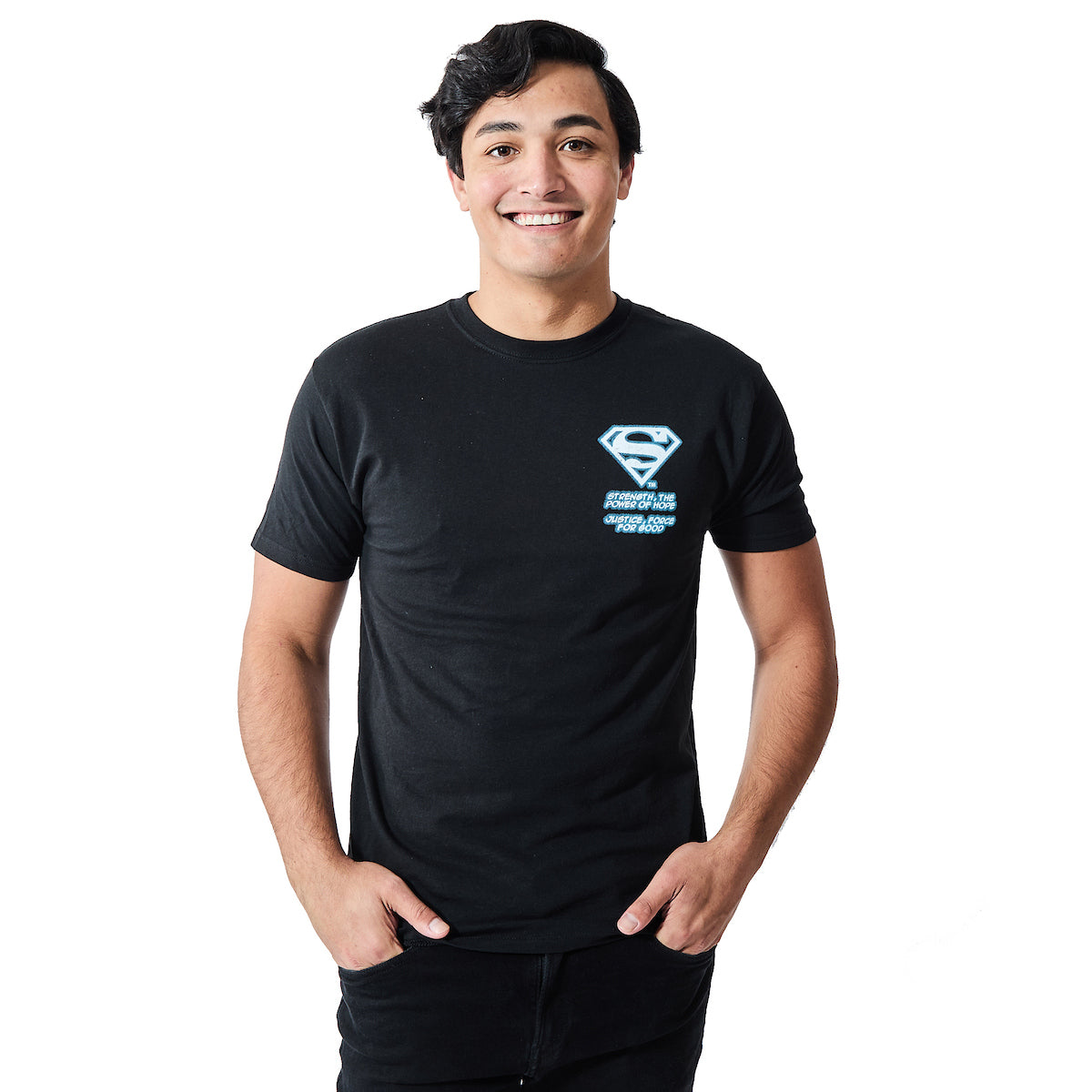 Superman Lightning Oversized Graphic Men's Black Crew Neck Short Sleeve T-shirt