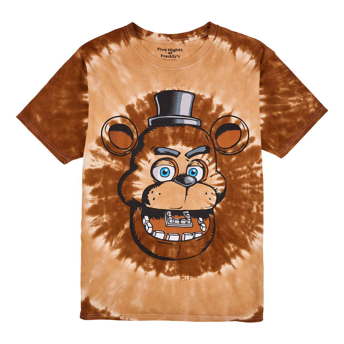 Five Nights At Freddy's Freddy Face Men's Brown Spiral Tie-Dye Crew Neck Short Sleeve T-shirt