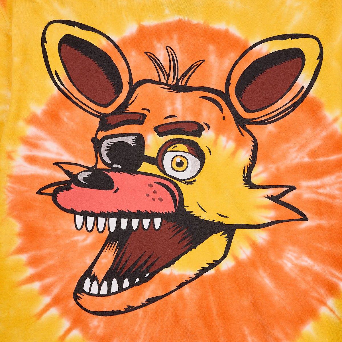 Five Nights At Freddy's Foxy Face Men's Orange Spiral Tie-Dye Crew Neck Short Sleeve T-shirt