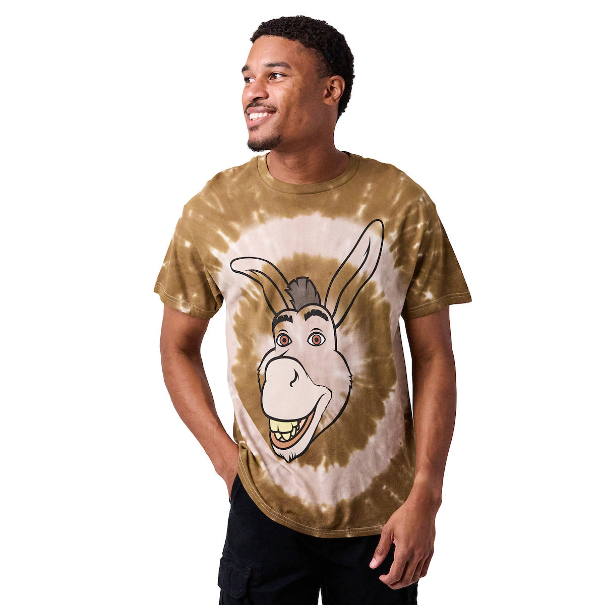 Shrek Donkey Big Face Adult Gray Spiral Tie-Dye Crew Neck Short Sleeve T-shirt
