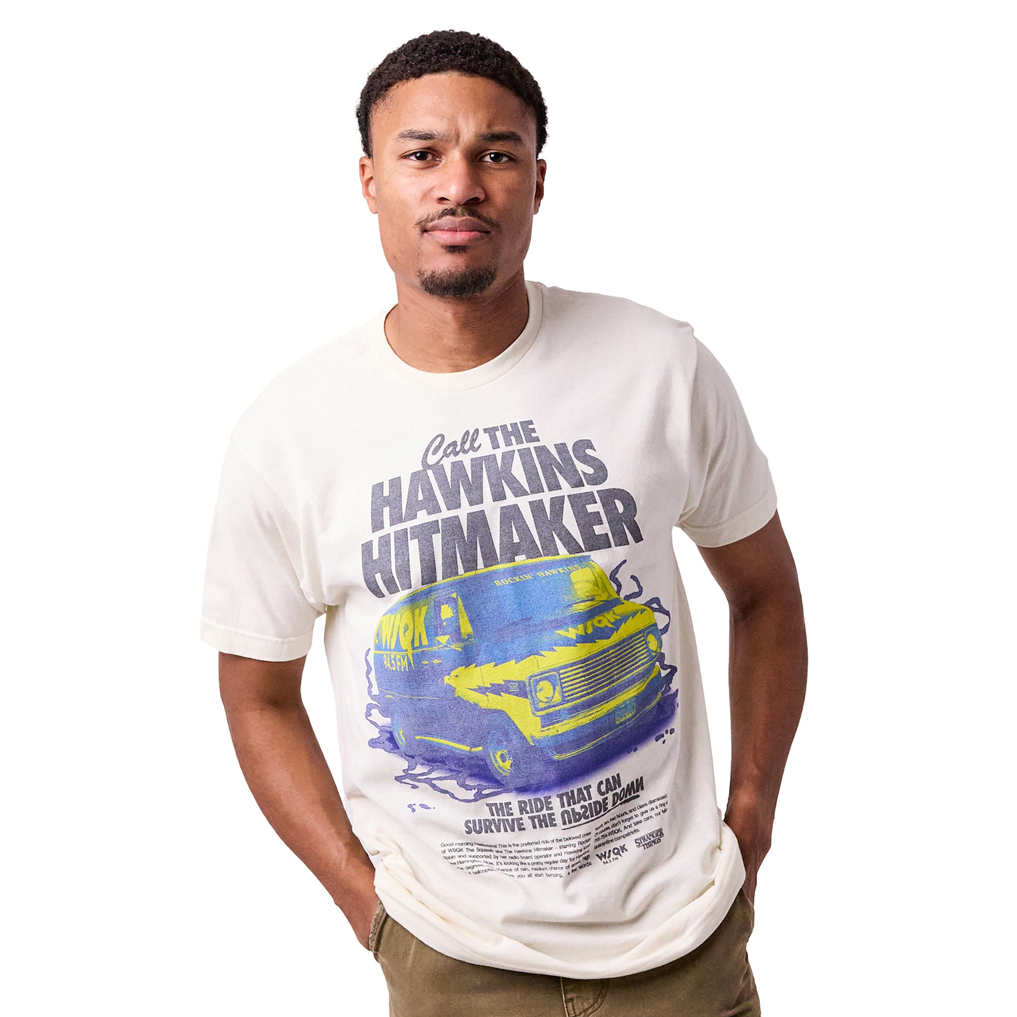 Stranger Things Call the Hawkins Hitmaker Oversized Men's Natural Short Sleeve Tee