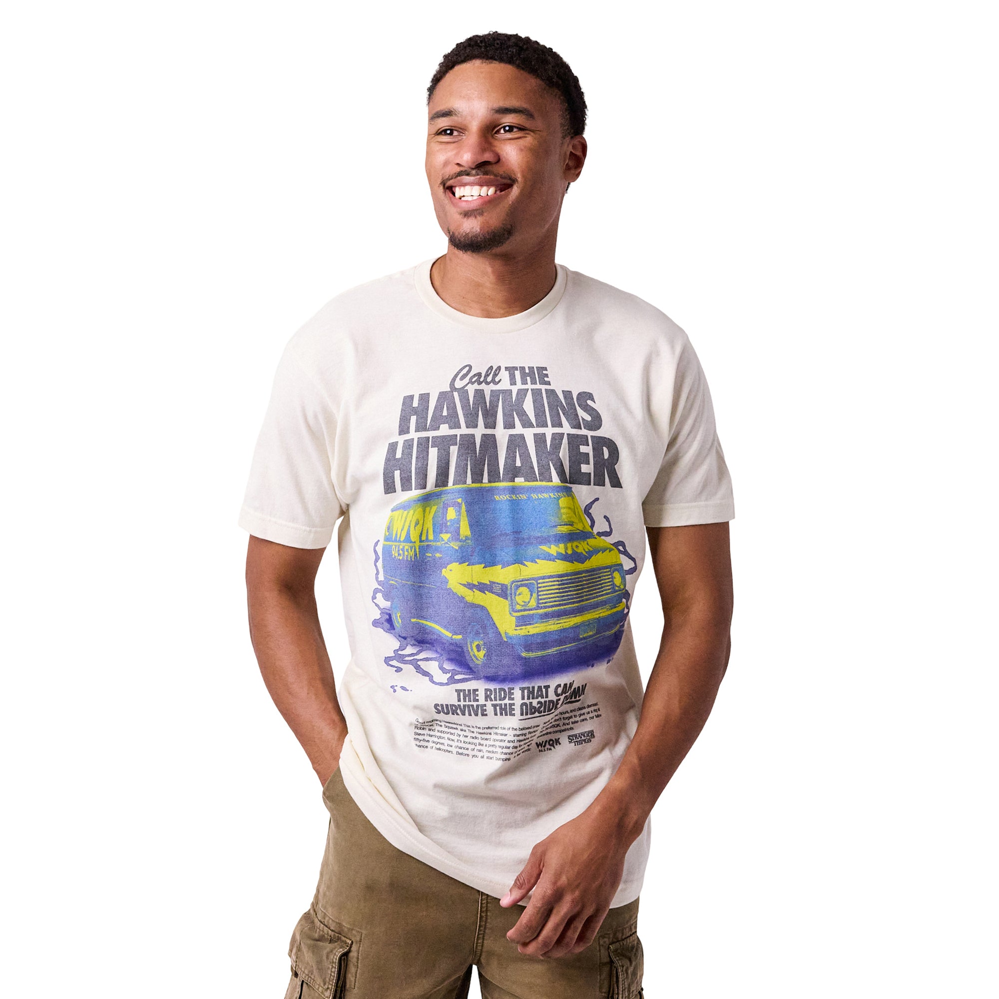 Stranger Things Call the Hawkins Hitmaker Oversized Men's Natural Short Sleeve Tee