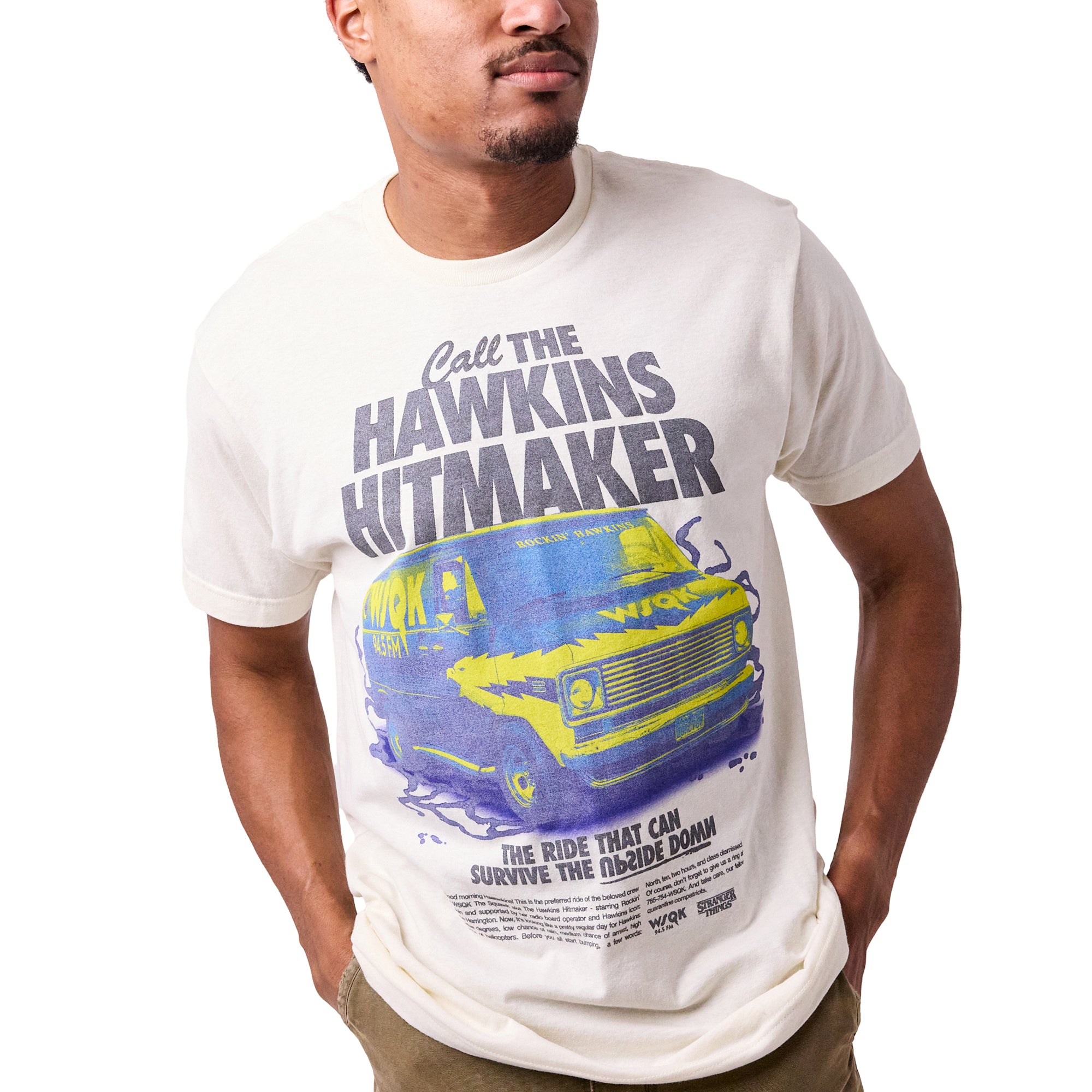 Stranger Things Call the Hawkins Hitmaker Oversized Men's Natural Short Sleeve Tee