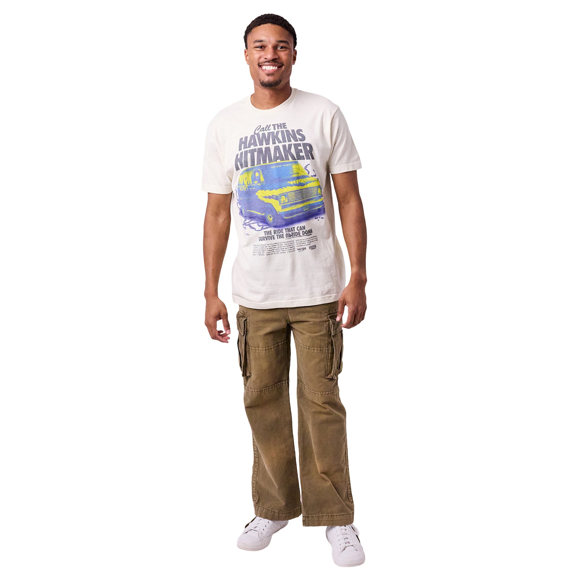Stranger Things Call the Hawkins Hitmaker Oversized Men's Natural Short Sleeve Tee