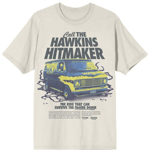 Stranger Things Call the Hawkins Hitmaker Oversized Men's Natural Short Sleeve Tee