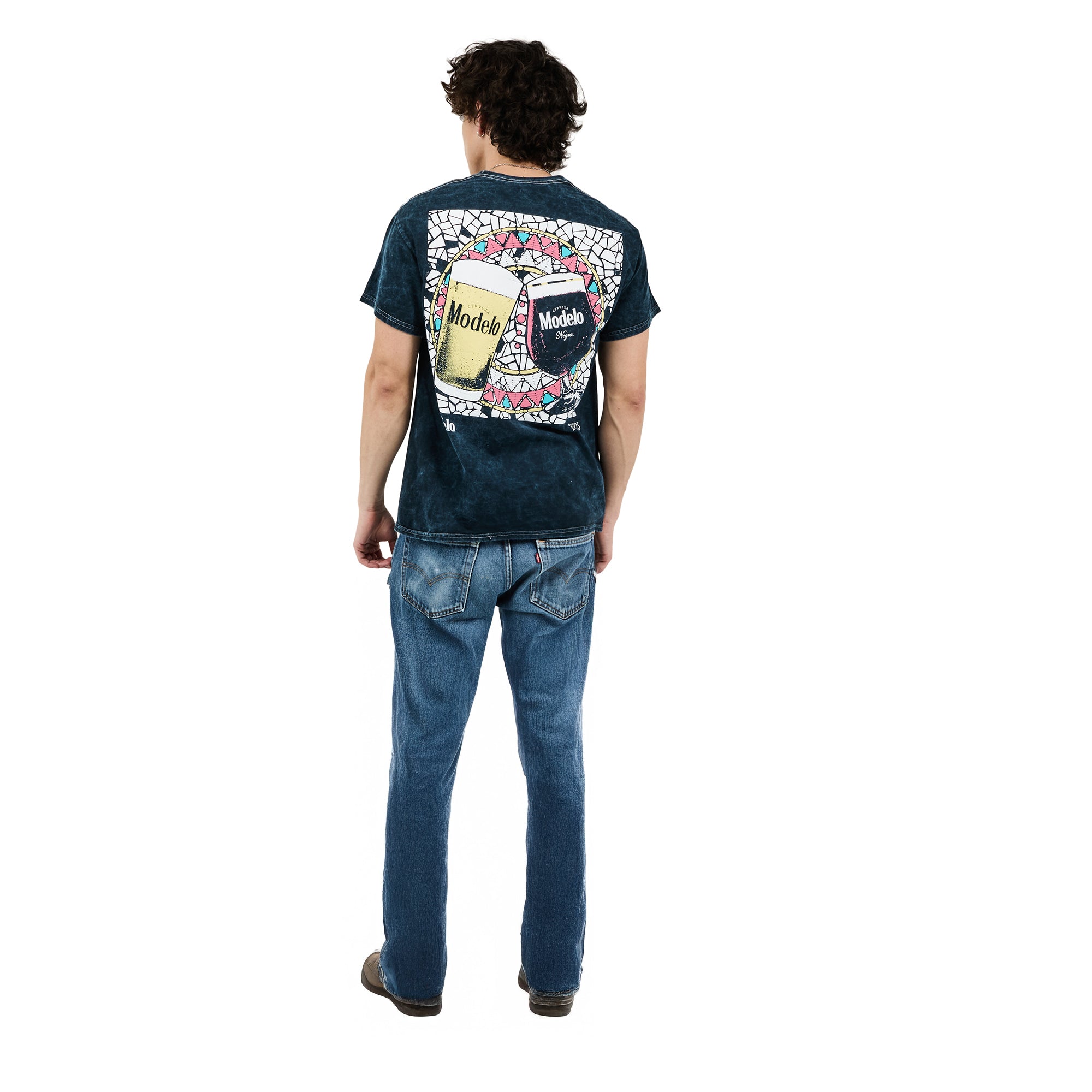 Modelo Cheers Men's Navy Blue Cloud Wash Double-Sided Short Sleeve Tee