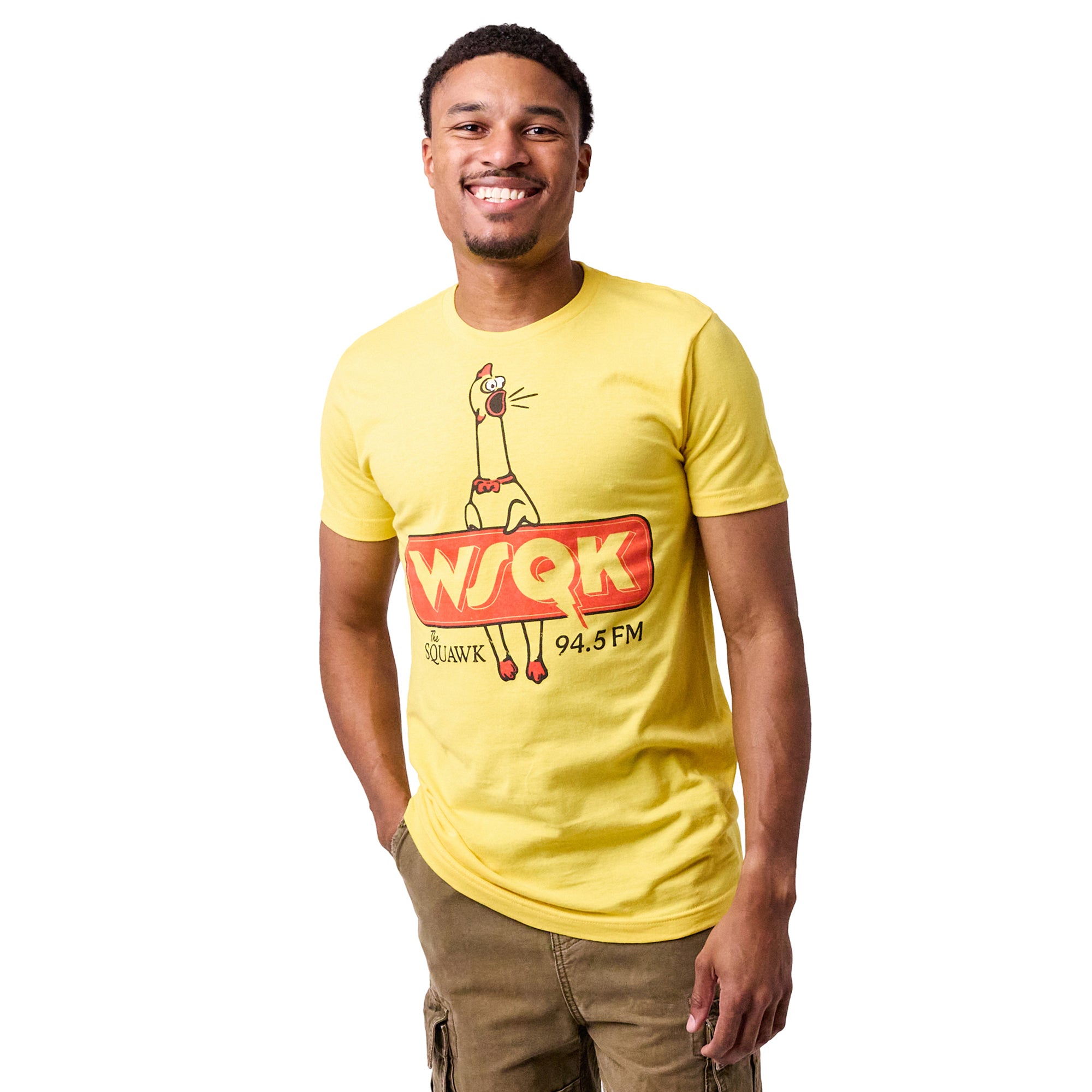 Stranger Things WSQK 94.5 FM Radio promo on Yellow Short Sleeve Tee