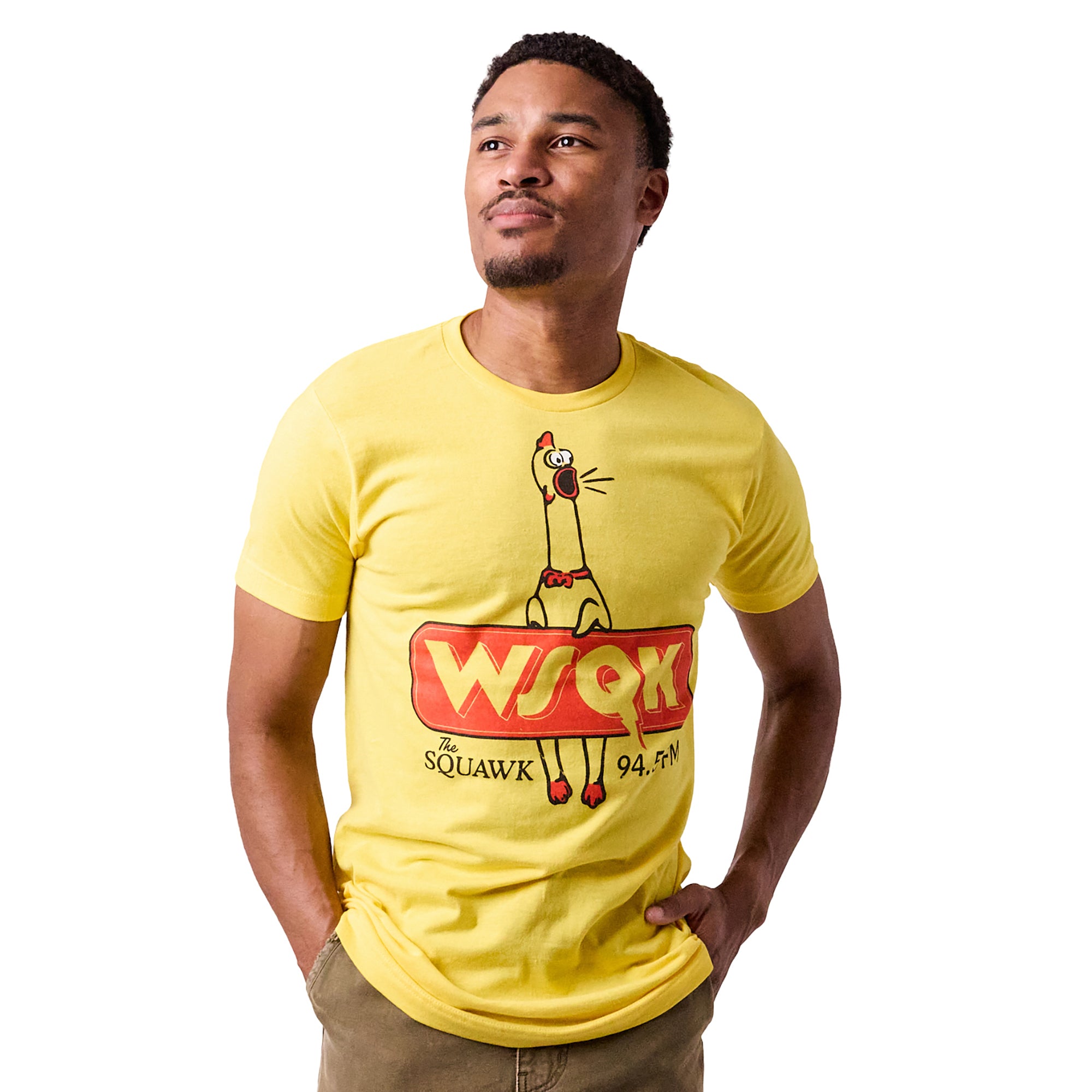 Stranger Things WSQK 94.5 FM Radio promo on Yellow Short Sleeve Tee