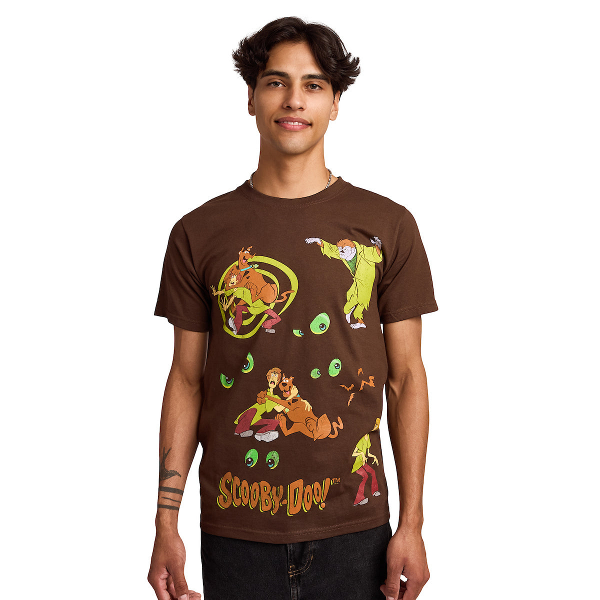 Scooby Doo Scooby Shaggy & Monsters Front & Back Art Men's Black Crew Neck Short Sleeve T-shirt